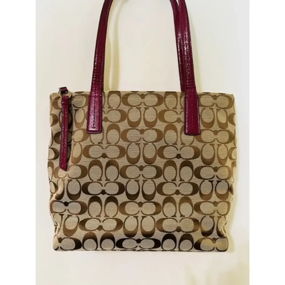 Coach Signature Python Stripe Raspberry Beige Tan shoulder purse bag gently used